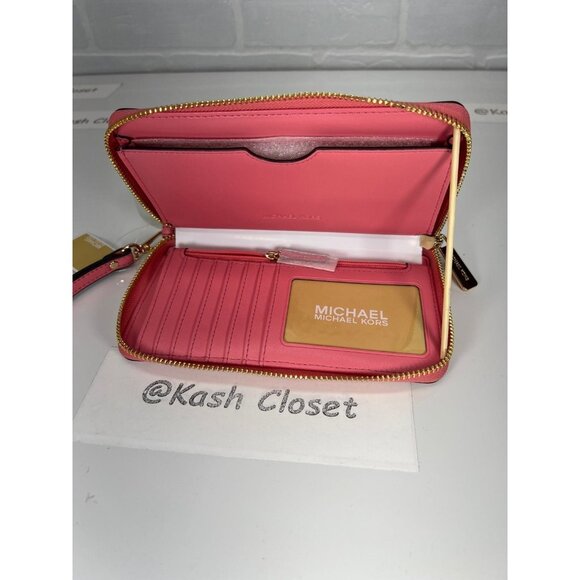 Michael Kors wristlet phone case wallet large MK Signature tea rose multi - Picture 6 of 7